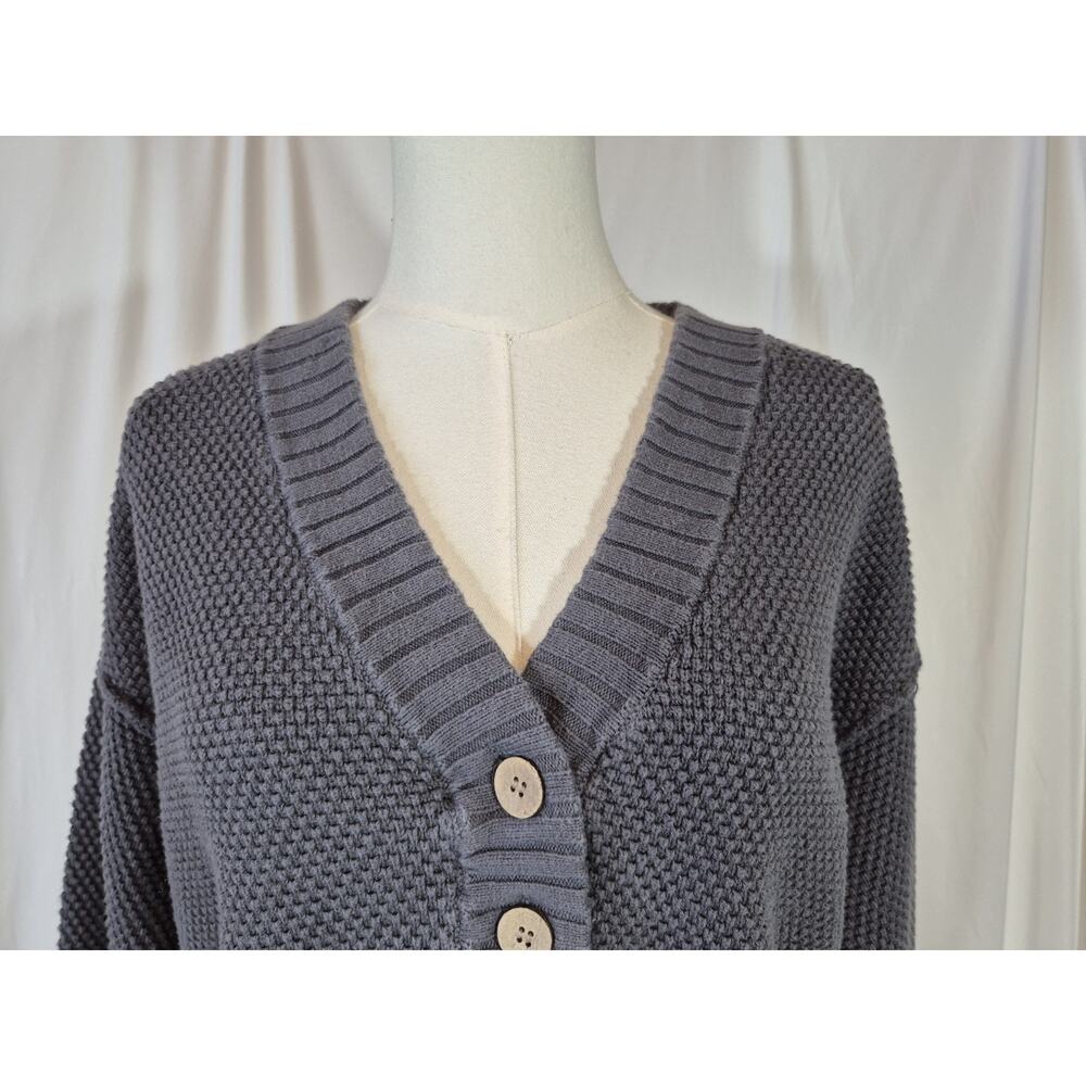 Free People Beach Hailee Cardi Charcoal Gray Cotton Sweater XS - Picture 4 of 10